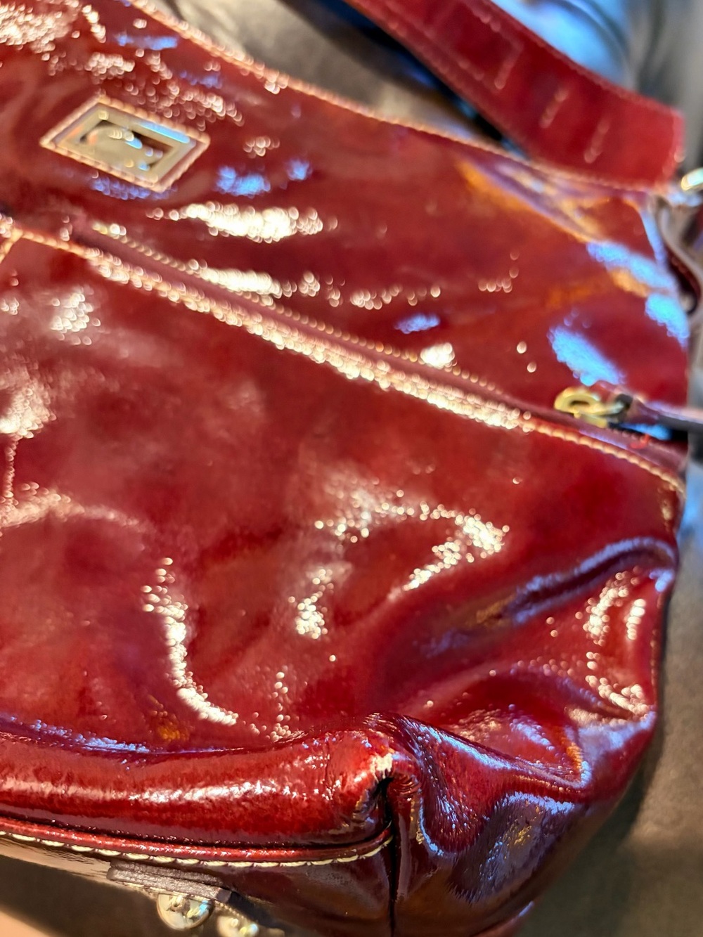 Dooney & Bourke Glossy Burgundy Patent Leather Shoulder Bag - Picture 16 of 16